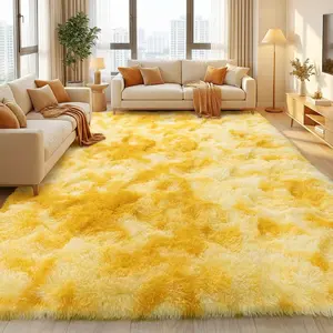 XEXSIN Soft Fluffy Rug for Living Room, Tie-Dyed Yellow Shag Area Rug for Bedroom Living Room, Non-Slip Fuzzy Carpet for Girls Boys Kids, Throw Rugs for Dorm, Modern Home Decor Aesthetic