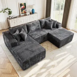 CAODOC Boneless Cloud Sectional Couch with L-Shaped Chaise, Removable Ottomans, Modern Modular Design, Deep Seat, No Assembly Required