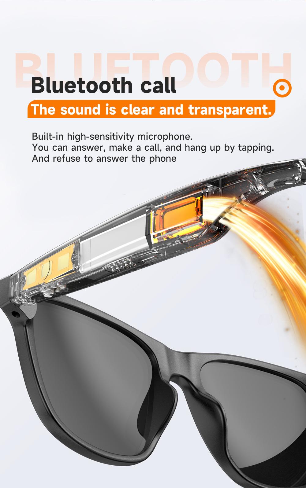 Wireless Smart Glasses with Bluetooth Audio, Open Ear Headphones Sunglasses, Hands-Free Calling, UV Protection, Long Battery Life, Perfect for Travel & Outdoor