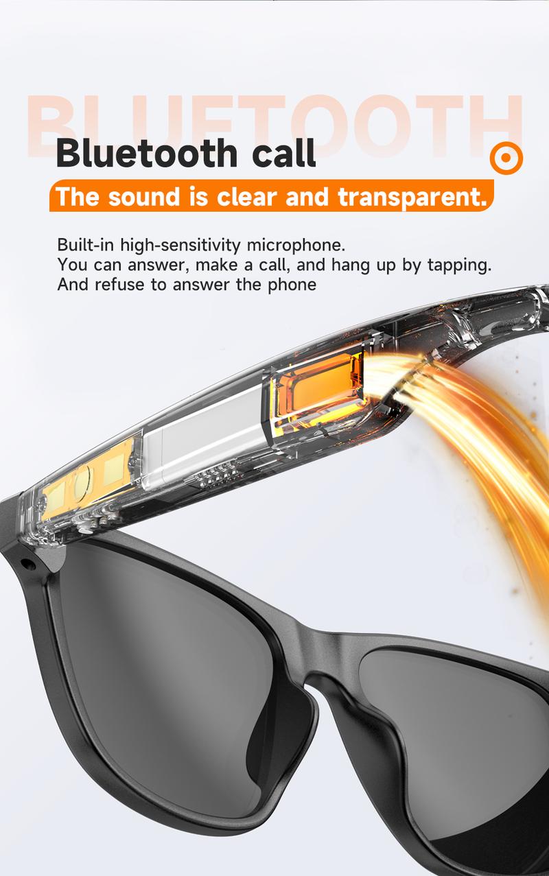 Smart Glasses Listenable Songs,Wireless Headphone Smart Glasses for Mobile Phone,200H Standby Time Long Battery, Athletic/Outdoor UV Protection and Voice Control Audio Charging Earbuds, Summer, Waterproof