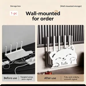 Cat Router Storage Box, Wall-Mounted WiFi Organizer, No Drilling, Three Colors Available, Conceal Set-Top Box, Router Organizer