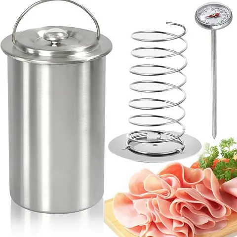 Stainless Steel Deli Meat Press Maker - Durable Food-Grade Rust-Resist Kitchen Utensil with Meat Thermometer, Handle, Spring Mechanism, Sturdy Pump, Easy to Clean for Adult Homemade Lunch Sandwiches (Christmas Gift Ideal)