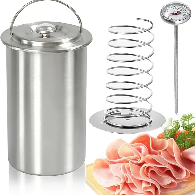 Stainless Steel Deli Meat Press Maker - Durable Food-Grade Rust-Resist Kitchen Utensil with Meat Thermometer, Handle, Spring Mechanism, Sturdy Pump, Easy to Clean for Adult Homemade Lunch Sandwiches (Christmas Gift Ideal)