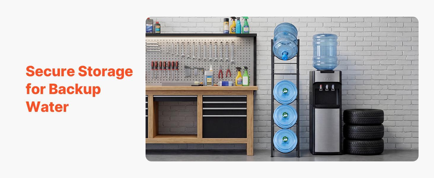 【Summerfinds】VEVOR Water Jug Holder5 Tiers 3 and 5 Gallon Water Bottle Holder for 4 BottlesHeavy Duty Jug Rack Organizer with Storage ShelfAdjustable Feetand Handlefor KitchenOfficeLiving RoomBlack