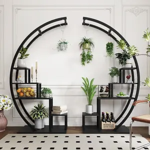 5 Tier Metal Plant Stand Indoor, 2 Pack Creative Half Moon Shape Ladder Flower Pot Stand Rack, Hanging Flower Display Shelf, for Home Patio Lawn Garden Balcony(Black)