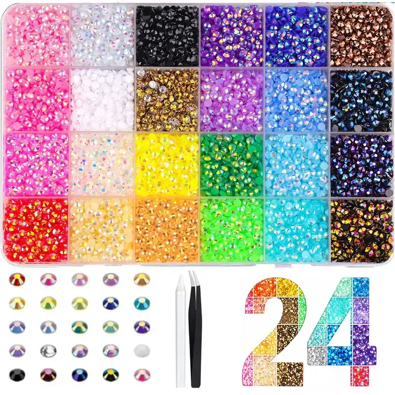 30000pcs Safe & Non-Flammable DIY Diamond Bedazzling Kit - 24-Color 3mm-4mm Resin Rhinestones for DIY Crafts, Clothing, Nail Art Supplies