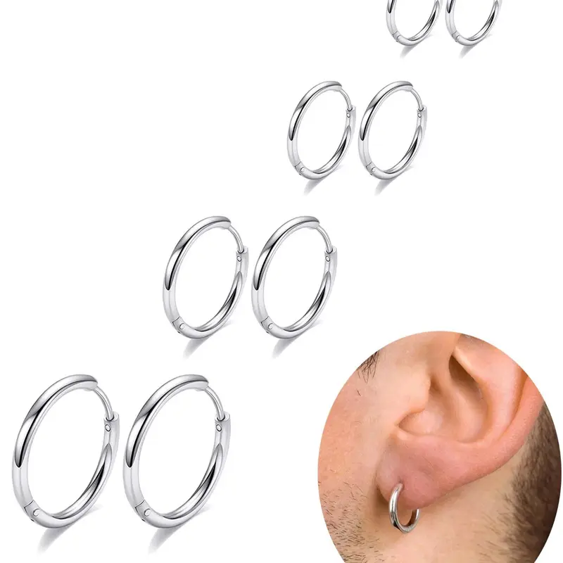 4 Pairs 14K Gold Plated Hoop Earrings for Women - Dainty Earrings Lightweight Minimalist Small Huggie Hoops, Hypoallergenic Nickel-free Lead-free, Non-Tarnish Everyday Jewelry for Sensitive Ears, Multiple Piercing Earring Stacking Set, Huggie Earring Pack