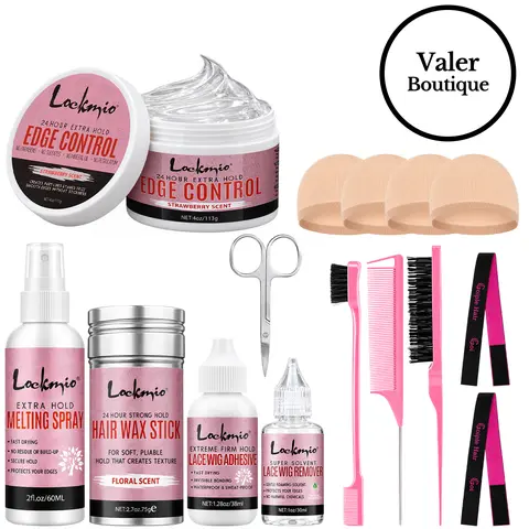 15 Count Wig Kit for Lace Front Wigs,Strong Hold Melting Sprayfor Wigs/Wig Glue Lace Glue/Hair Wax Stick/Lace Melting Band/Edge Control/Edge Brush/Wig Cap - Wig Accessory Essentials Kit,valentine's day gifts for her/him