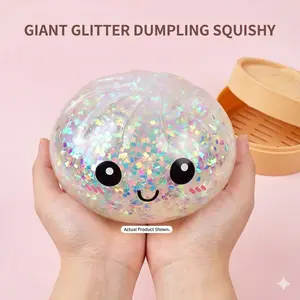 Cute Expressive Bun Squishy with Glitter, Soft TPR Fidget Squeeze Toy for Anxiety Stress Relief, Sensory Focus Toy for Study and Work, TikTok Viral Satisfying Texture, Small Gift for Classroom Rewards