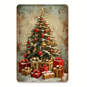 1 Vintage Christmas Tree Metal Sign, 8x12 Inches, Holiday Wall Art Decor for Home, Bedroom, Office, Study Room, Cafe, Garage - Iron Structure, Indoor/Outdoor Hanging Decoration, Best for Christmas