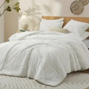 Queen White Ruffle Comforter Set, 5-Piece Bedding with Pillowcases