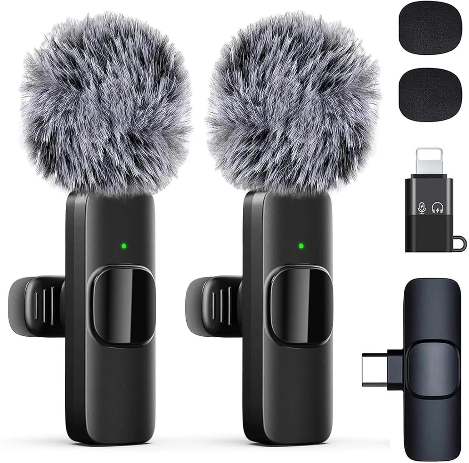 Wireless Lapel Clip Microphone for iPhone & Android Devices - 2-Channel Noise Cancellation, 5V USB-C Charging, 5-Hour Battery, Hands-Free Recording, Plug-and-Play Portable Audio Kit with Receiver, Connection Cable for YouTube Vlogs, Birthday, Wedding
