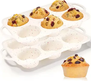 Large Muffin Pan Metal Reinforced Frame 3.5 Inch Jumbo Silicone Nonstick 6 Cups for Baking Jumbo Muffin with Easy Release