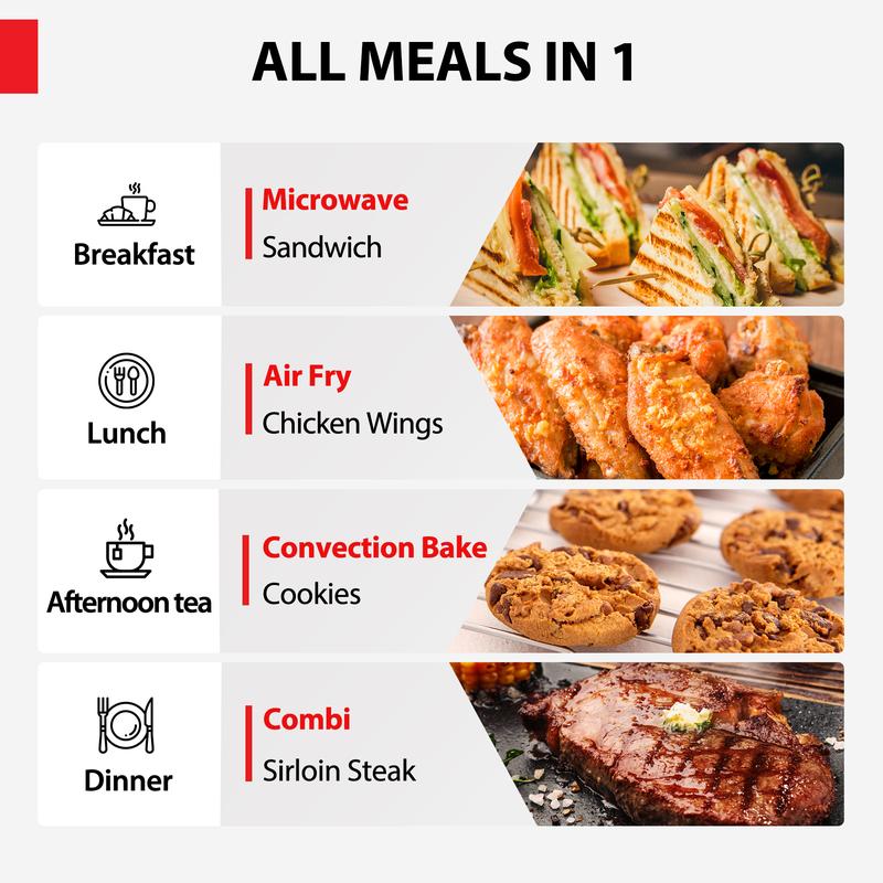 TOSHIBA 6-in-1 Inverter Countertop Microwave Oven Healthy Air Fryer Combo, MASTER Series, Broil, Convection, Speedy Combi, Even Defrost 11.3'' Turntable Sound On/Off, 27 Auto Menu