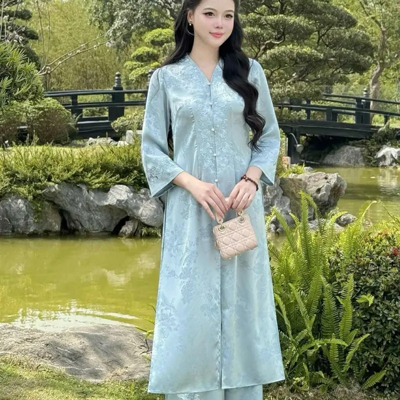 Áo Dài Pháp Phục Lụa vân cao cấp- Vietnamese Traditional Dress