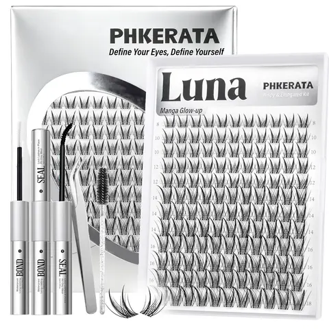 Natural False Eyelash Cluster Set, Natural Looking Lashes, Eyelashes Set, Fine Lash Extension Kit, C Curl Lash Extensions, Includes Adhesive & Sealer Tweezers, 8-18mm