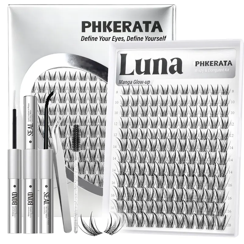 Natural False Eyelash Cluster Set, Natural Looking Lashes, Eyelashes Set, Fine Lash Extension Kit, C Curl Lash Extensions, Includes Adhesive & Sealer Tweezers, 8-18mm