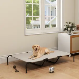 [Bellemave] 60"L Elevated Dog Bed, Large Breeds Outdoor Dog Bed with Breathable Mesh & Steel Frame, Beige