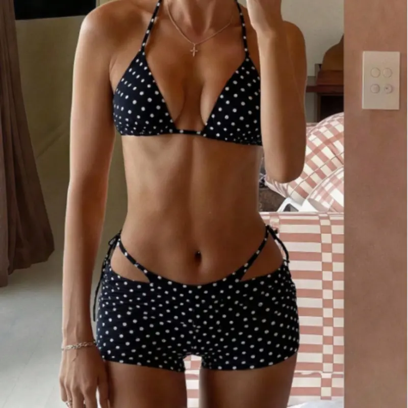Women's Polka Dot Bikini Set, High-Waisted Side Tie Ruched Swimsuit, Beach Party Afternoon Tea Summer Mermaid Vintage Style