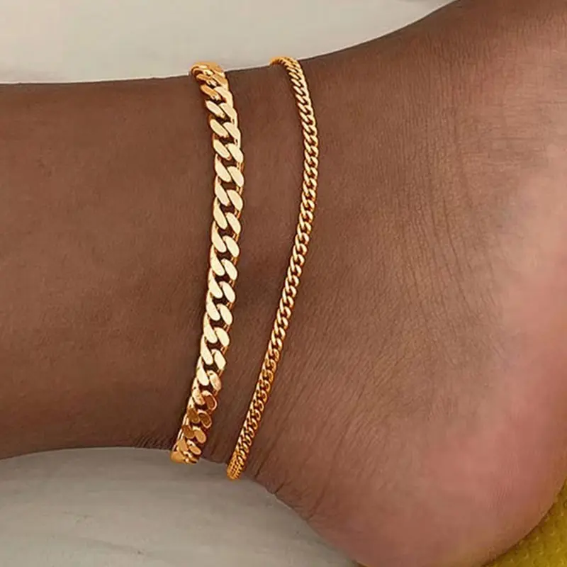 Simple Stainless Steel Layered Anklet, 2pcs Body Jewelry for Women & Girls, Fashionable Accessories for Party & Daily Wear, Trendy Jewelry for Birthday Gift, Boho Anklet