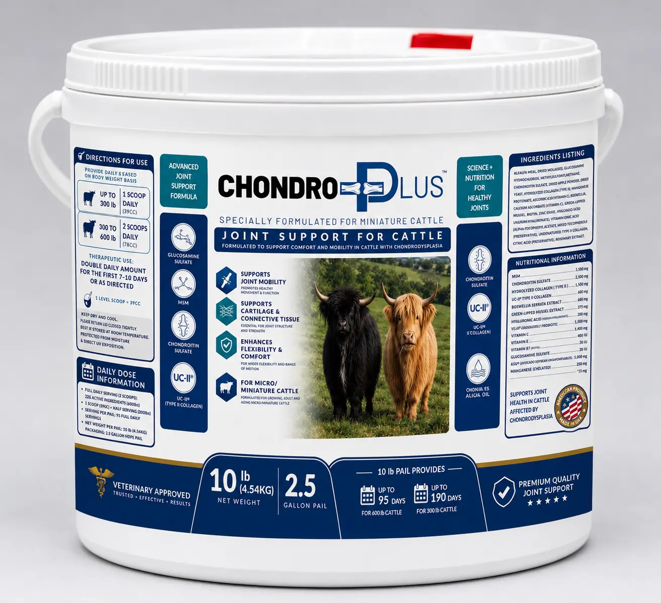 Chondro+Plus Premium Joint Support Supplement for Miniature Cattle | 10 lb Pail