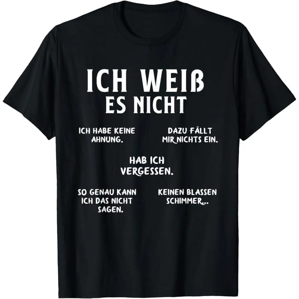 Unisex Casual Soft Short-Sleeve Round-Neck "Ich Weiss ES Nicht" Funny Graphic T-Shirt for German Students, Sports & Outdoor Sports Top, Shortsleeve