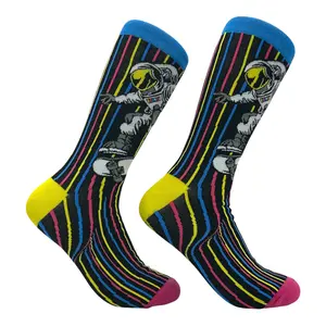 Men's Astro Skater Socks Funny Sarcastic Space Graphic Novelty Footwear for Men Funny Graphic Socks Comfortable Fitted Spandex Cotton