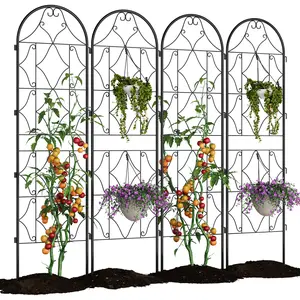 4 Pack Sturdy Black Metal Garden Trellis Arch, Rustproof Outdoor Plant Support Stand, Ideal for Climbing Roses, Vines, Vegetables & Flowers, Decorative Garden Fence for Patio Yard Landscape Decoration