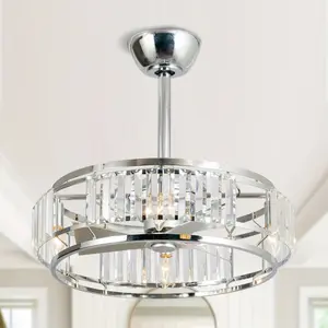 2024 20.5" Large Chrome Crystal Chandelier LED Ceiling Fan with 3 Energy-Efficient Blades, Remote Control, and Adjustable Speed for Modern Living Rooms, Bedrooms, and Dining Areas