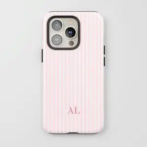 Magsafe Pink Striped Phone Case: Custom Monogram, Trendy Preppy Cover iPhone 17 MagSafe