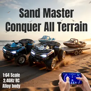 1:64 mini scale sand RC motorcycle| Luxurious metal alloy frame| Smart app and 2.4GHz gun remote control| Indoor and outdoor entertainment at dunes, beaches and parks|