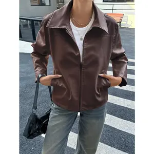 Women’s Black Faux Leather Jacket – Zip-Up, Collared, Cool Street Style Vibe, Comfortable Waterproof Fabric, Edgy & Stylish for Everyday Wear, Parties & Cool Weather #FauxLeatherJacket #EdgyFashion Casual leather jacket top