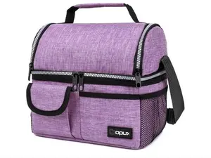opux Insulated Dual Compartment Lunch Bag, Box for Women Men, Soft Cooler Bag Leakproof Adult Work Office, Large Tote Pail Kid Boys Girls School, Reusable Beach Travel Picnic, Purple