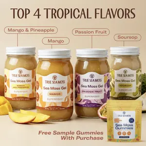 True Sea Moss Top 4 Tropical Flavors Gel with Gift - Mango-Pineapple, Passion Fruit, Soursop, Mango – Rich in Essential Minerals & Vitamins – supports overall vitality