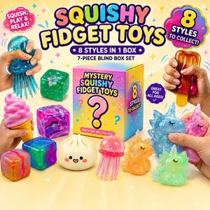 7-Piece Set Blind Box Malt Sugar Stress Relief Fidget Toys, 8 Different Styles, Sensory Bundle, Creative Slow-Return Squishy, Party Gift, Steamed Bun Stress Relief Fidget Toy for Anxiety & ADHD, Sensory Desk Accessory