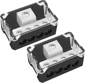 2PCS 4 Way Car Audio Power Distribution Block, 0/2/4 Gauge Input to 4/8/10 Gauge Output, Amplifier Power & Ground Splitter for Stereo System Wiring