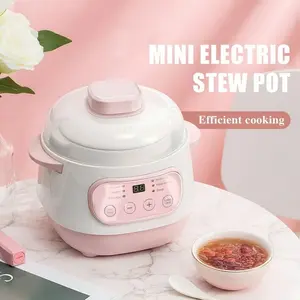 Electric Stew Pot HIBIBUD 1L Large Capacity Mini Slow Cooker Anti-Dry Burn Easy Operation Electric Smart Ceramic Soup Porridge Cooker Multifunction Cooking Pot
