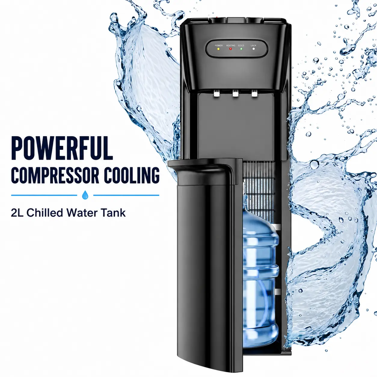 MANASTIN Bottom Loading Water Cooler Dispenser for 3/5 Gallon Bottles, Hot, Cold & Room Temperature Water, Compressor Cooling, Child Safety Lock, for Home & Office