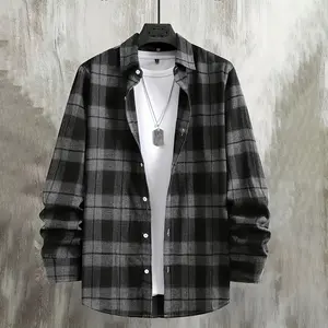 Autumn new men's casual plaid shirt top, made of slightly stretchy knitted fabric, comfortable and lightweight, suitable for outdoor dating and daily simple and versatile, size S-XXL