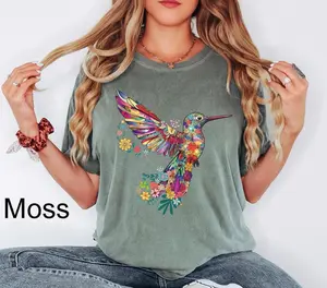 Comfort Colors Floral Hummingbird T-Shirt ,Animal Lover Tee, Bird T Shirts, Trendy Tee, Gift For Her, Bird Lover T-Shirt, Spring Birds