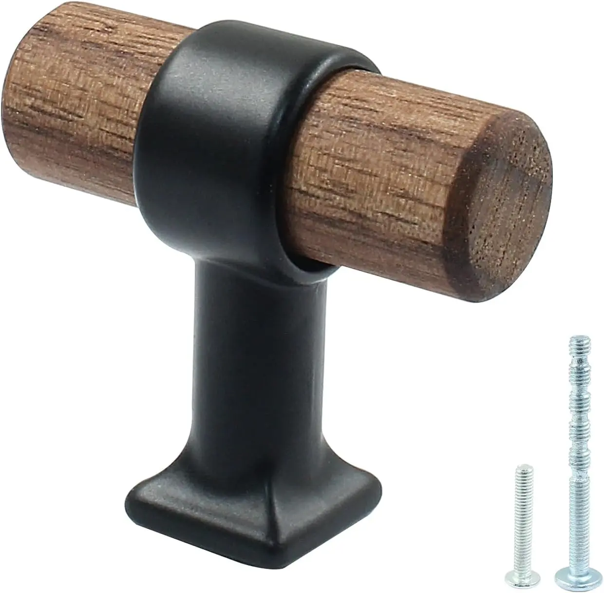 4 Pack Walnut Cabinet Pulls, Single Hole Wood Drawer Handle Knobs, 40mm/1.57" T Bar Knob Pull Handles with Screws, Wooden Dresr Knobs for Kitchen, Cabinet, Drawer, Cupboard