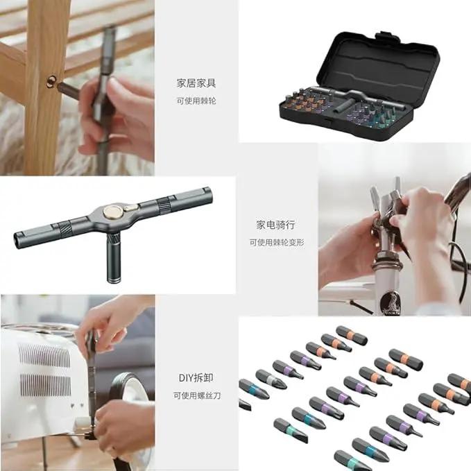 24 in 1 Dly Screwdriver Set Magnetic Compact and PortableRatchet Screwdriver, Mini Screwdriver Set, Ratcheting AllenWrench Set, Removable Self-Assembly Precisio for PcMobile Bicycle (Black) repair work autorepair kit Tool Setwith Case