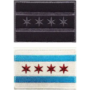 Chicago City Flag Patch [2PC Bundle - 3.0 X 2.0 inch - Iron on Sew on - CH01-9]