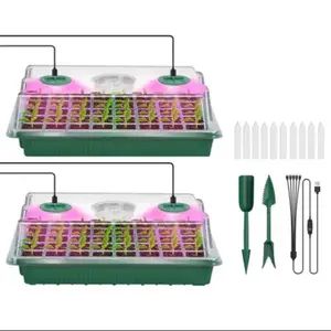 2Pcs 40 Cells Seed Starter Tray Plant Grow Light With 4 Adjustable Brightness Automatic Timing Setting Humidity Dome Plant Germination Garden