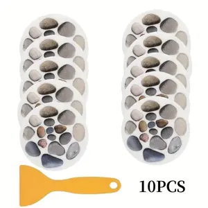 10pcs Non-Slip Stone Pattern Adhesive Stickers - Durable, Secure, and Durable Bathroom, Shower, and Bathtub Safety Stickers with 2 Scraper, Ideal for Kitchen, Stair Steps, and Pool Areas, Bathroom Safety
