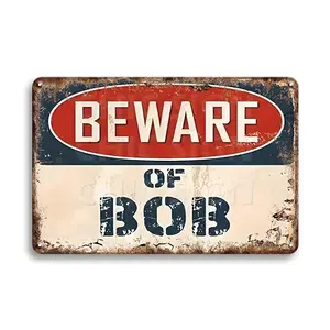 Vintage Style Metal Sign, 1 Count Beware Of BOB Design Wall Decor, Funny Wall Art For Home, Restaurant, Kitchen, Bar, Cafe, Coffee Shop, Man Cave, Garage