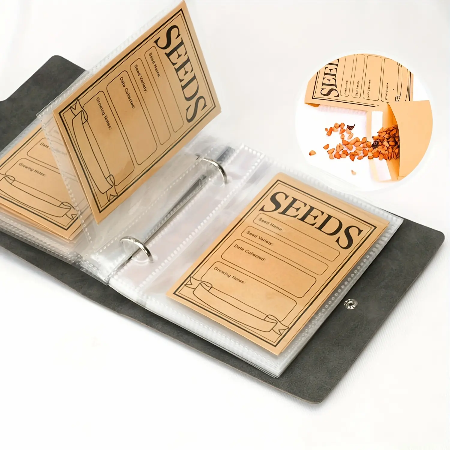 1 Set of Garden Seed Storage Organizer, Seed Organizer Binder, with 50 Self Sealing Seed Envelopes, Seed Package Organizer, Seed Saver Binder