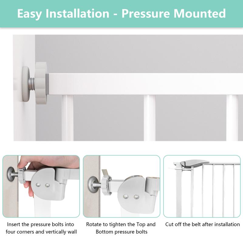 29.5–45.3" Extra Wide Baby Gate for Stairs, Pressure Mounted Pet & Child Safety Gate, Easy Walk-Through Design, No Drilling, White Outdoor Cat Enclosure with Roof catio Breathable Elevated Cooling Dog Bed Washable Double-Sided
