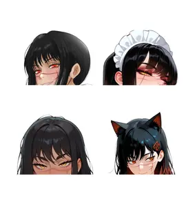 Aesthetic War Devil Scarred Face High School Uniform Anime Girl Vinyl Sticker - Waterproof Full Figure Waifu Decal for Laptop & Car