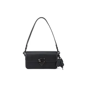 COACH Studio 20 Baguette Handbag for Women – Minimalist C-Clasp Flap Closure, Genuine Leather, Black